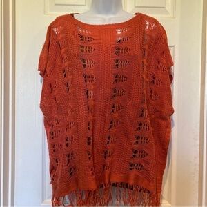 Ladies Distressed Orange Short Sleeve Sweater